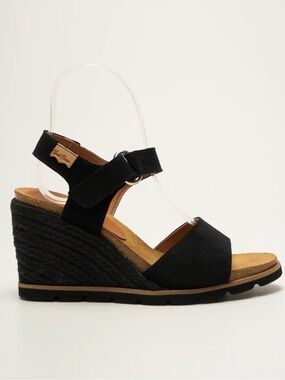 Toni Pons Black Suede Wedge Strappy Espadrille Sandals size 8